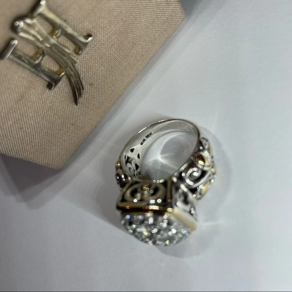 RARE PIECE OF JOHN HARDY BATU STERLING SILVER & 18KT WHITE TOPAZ RING SIZE 7 - Picture 5 of 8